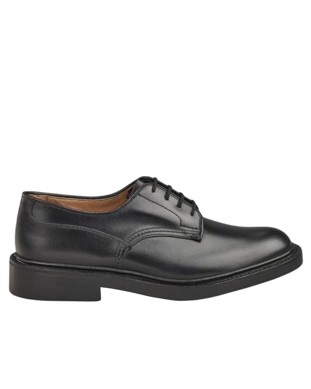 Black Calf Coloured Trickers Woodstock Plain Derby Shoe On A White Background 