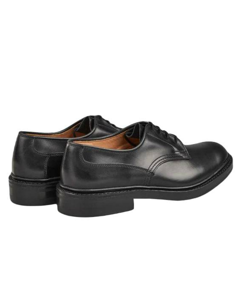 Black Calf Coloured Trickers Woodstock Plain Derby Shoe Dainite Sole On A White Background 