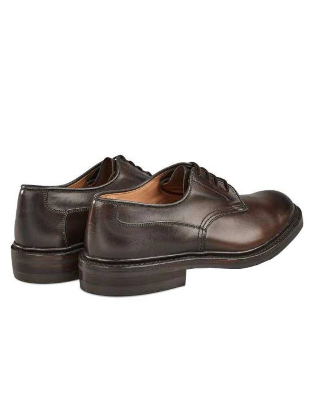 Espresso Burnished Coloured Trickers Woodstock Plain Derby Shoe Dainite Sole On A White Background 