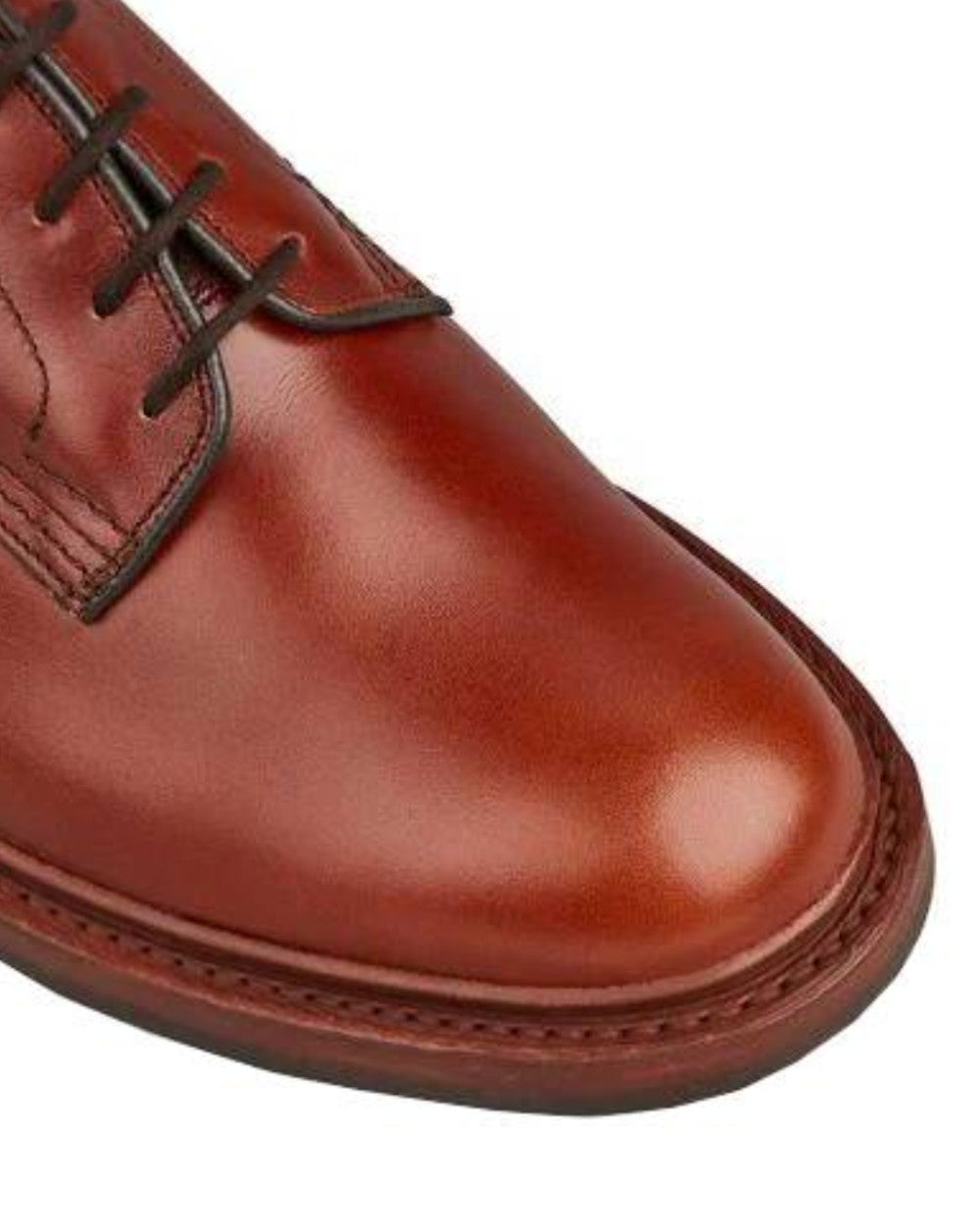 Marron Antique Coloured Trickers Woodstock Plain Derby Shoe Dainite Sole On A White Background 