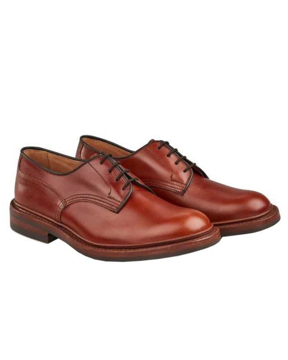 Marron Antique Coloured Trickers Woodstock Plain Derby Shoe Dainite Sole On A White Background 