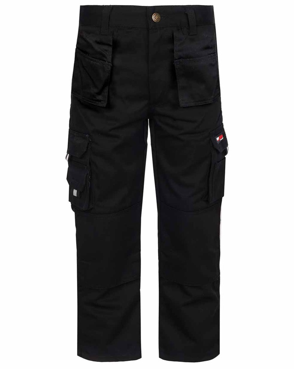 Black Coloured TuffStuff Junior Pro Work Trousers On A White Background 