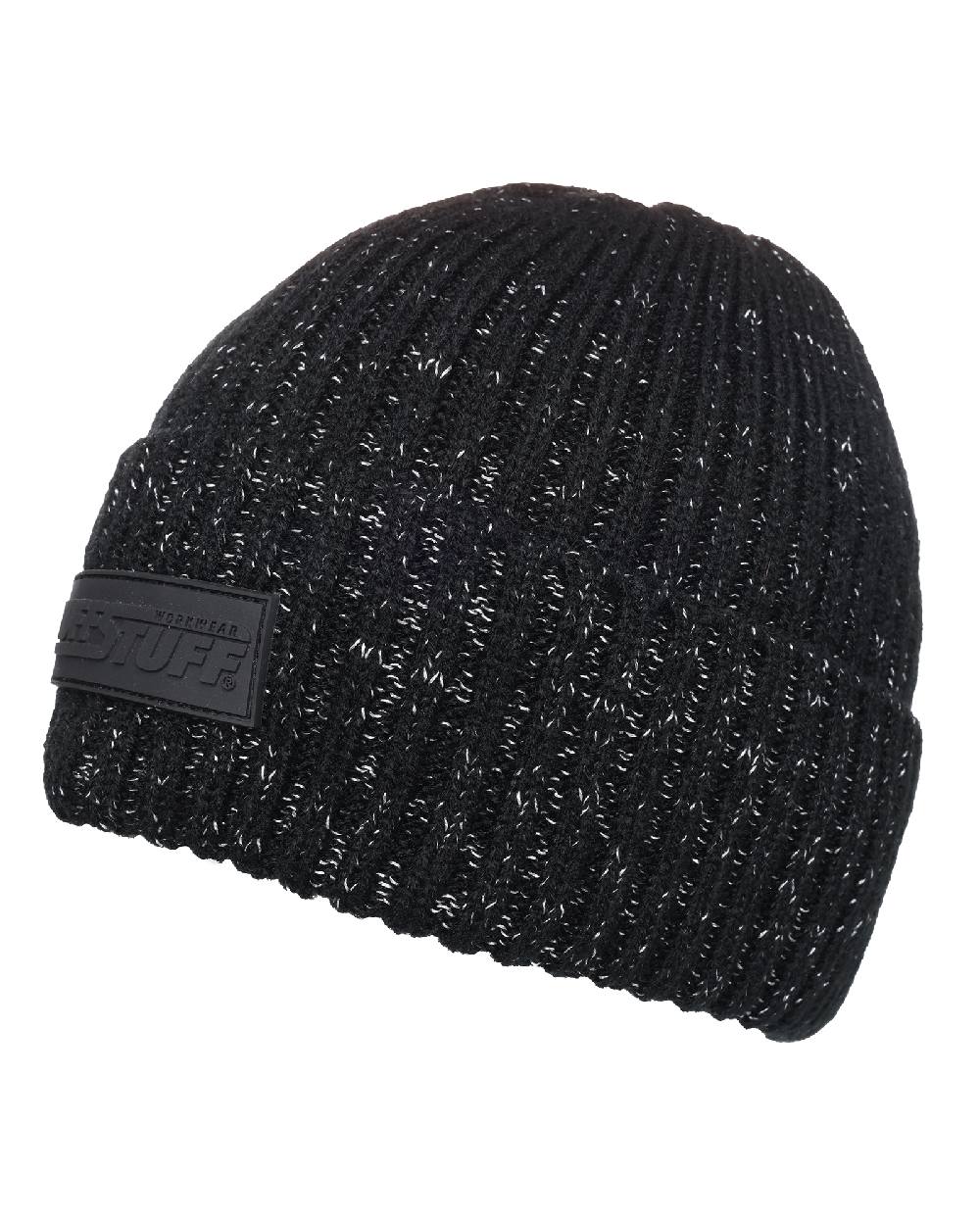 Black coloured Tuffstuff Logo Knit Beanies on white background 