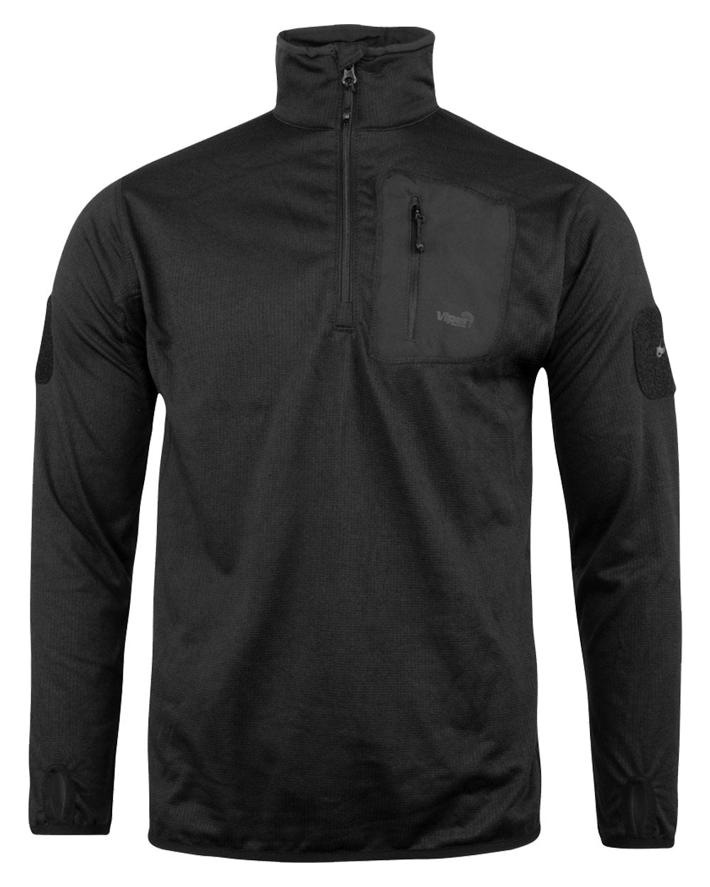 Black coloured Viper Tech Mid Layer Fleece Top on White background 