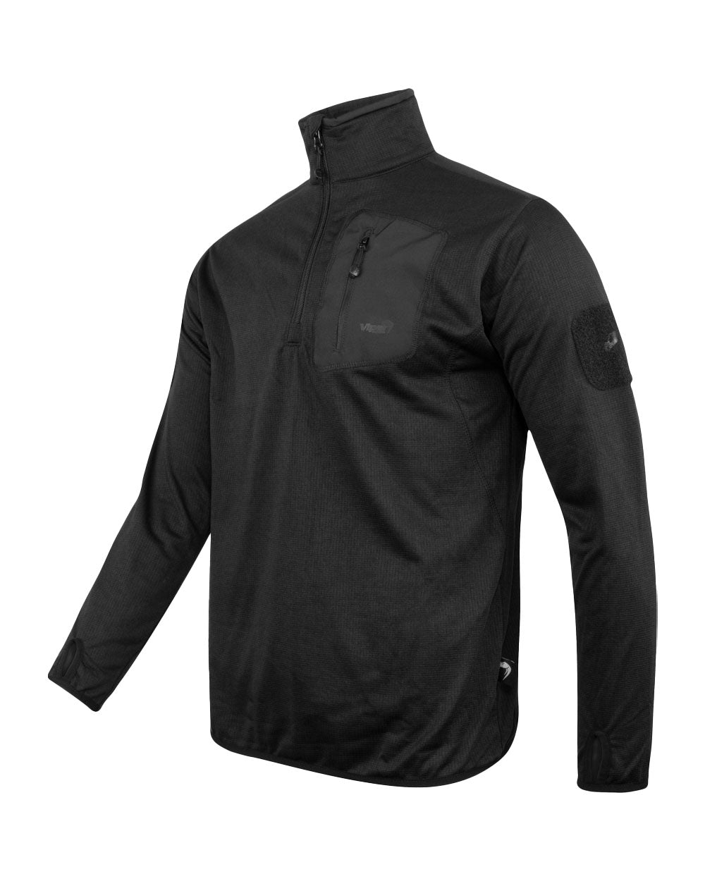 Black coloured Viper Tech Mid Layer Fleece Top on White background 