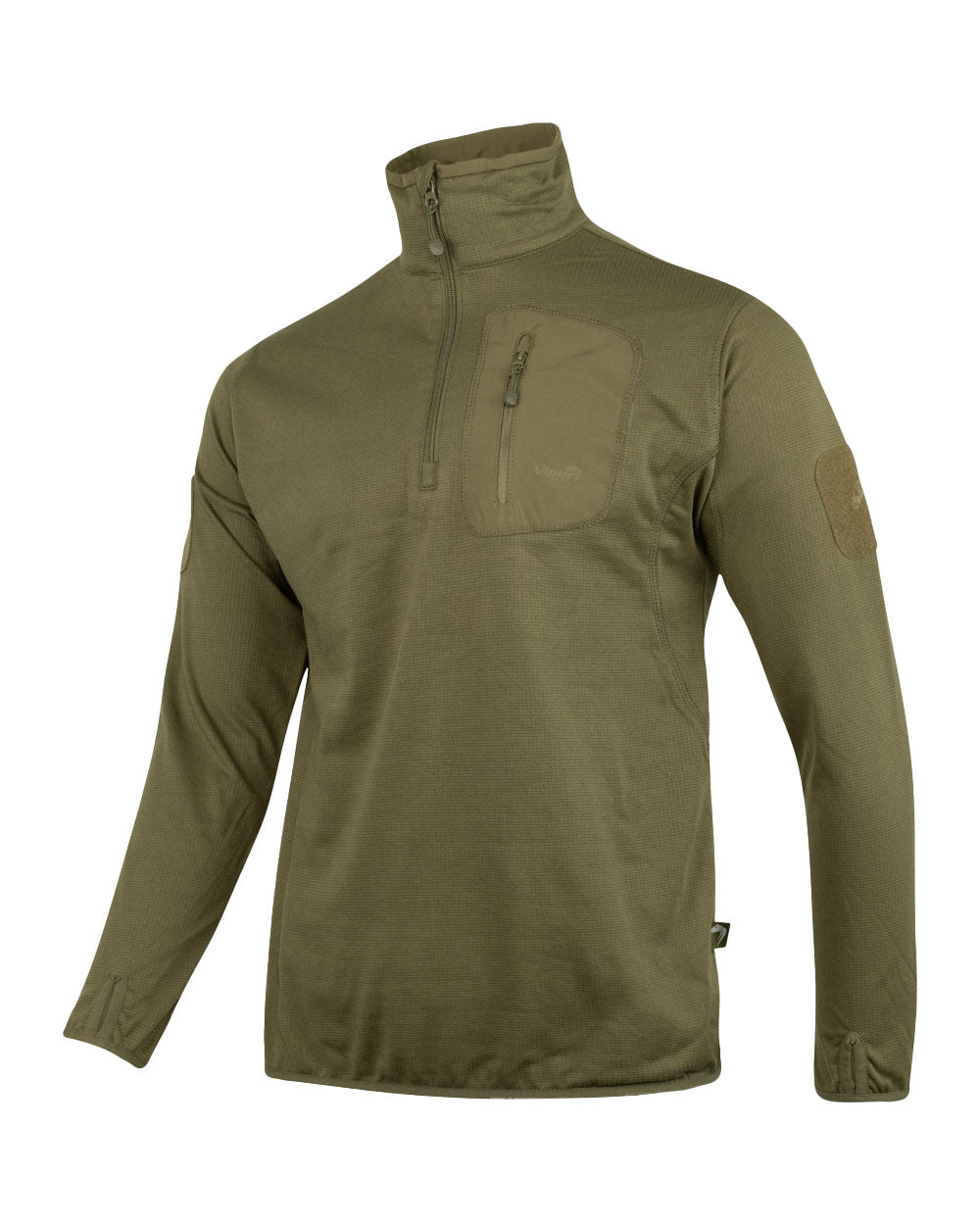 Green coloured Viper Tech Mid Layer Fleece Top on White background 