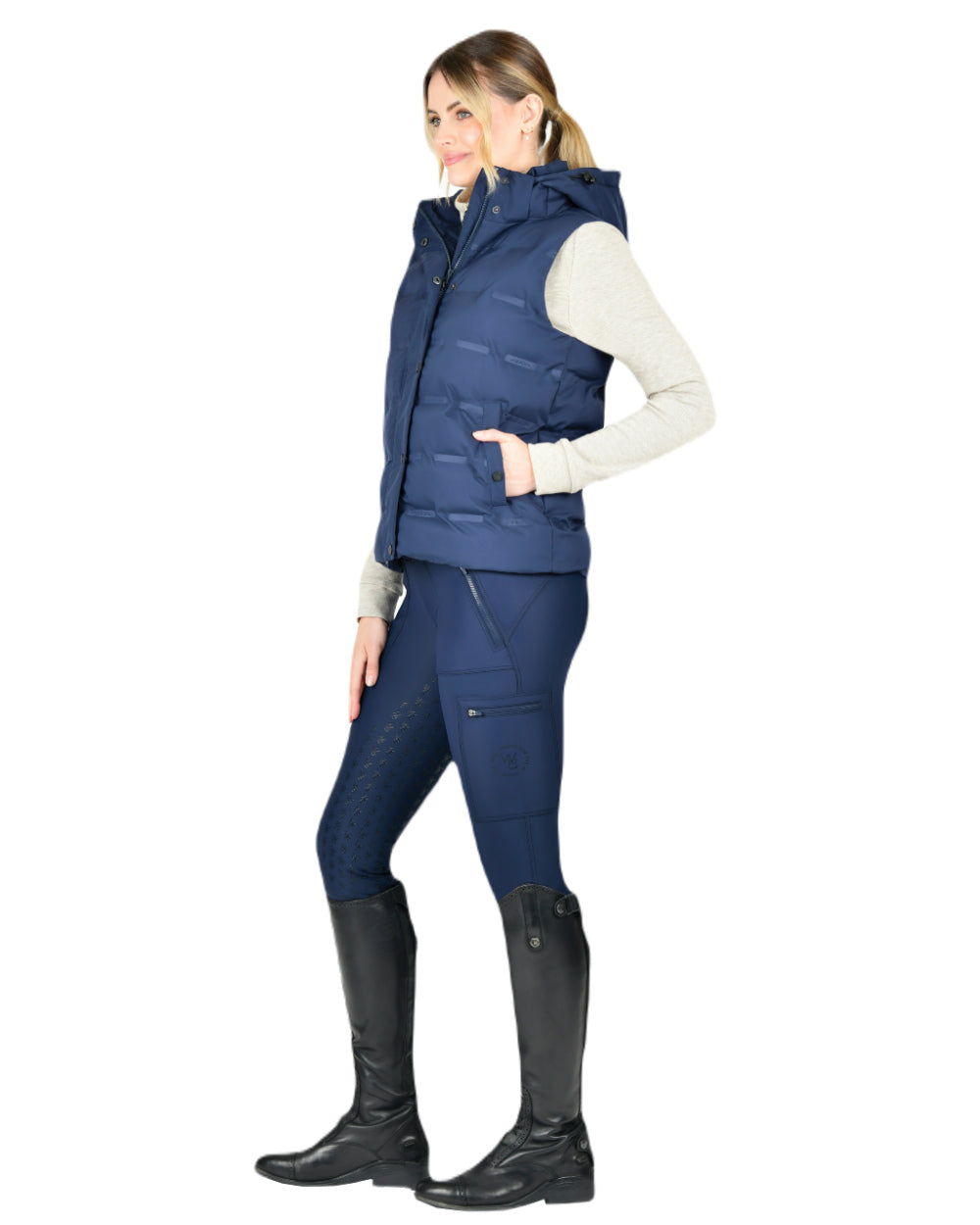 Navy Iris Coloured WeatherBeeta Hapur Heat Seal Quilted Vest On A White Background 