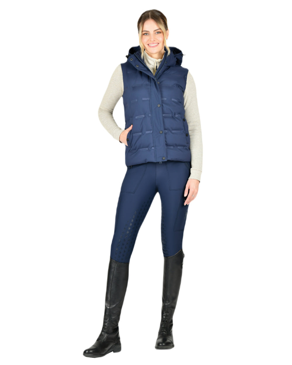 Navy Iris Coloured WeatherBeeta Hapur Heat Seal Quilted Vest On A White Background 