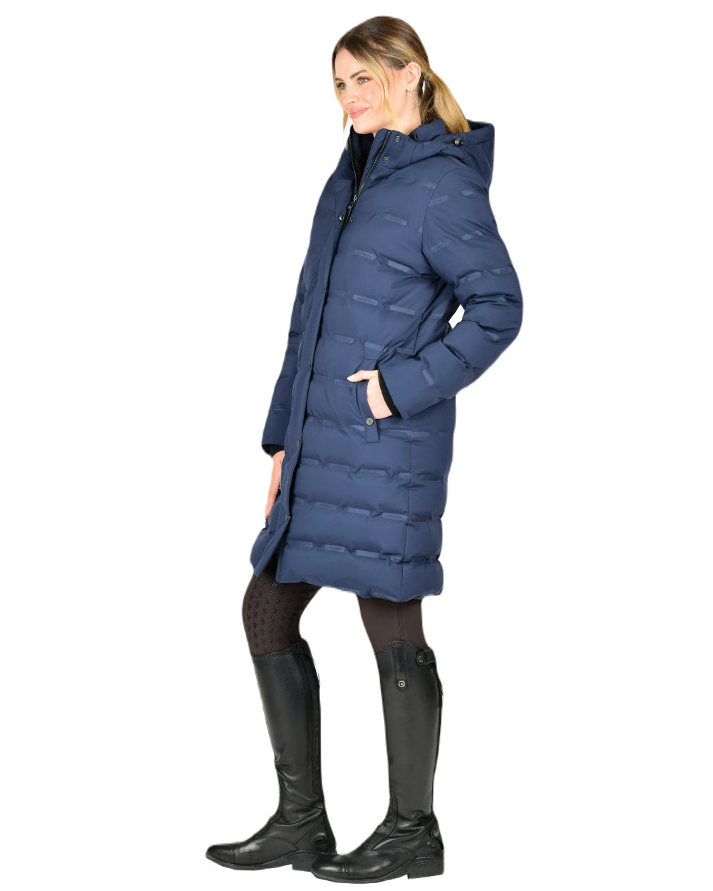 Navy Iris Coloured WeatherBeeta Helsinki Heat Seal Quilted Jacket On A White Background