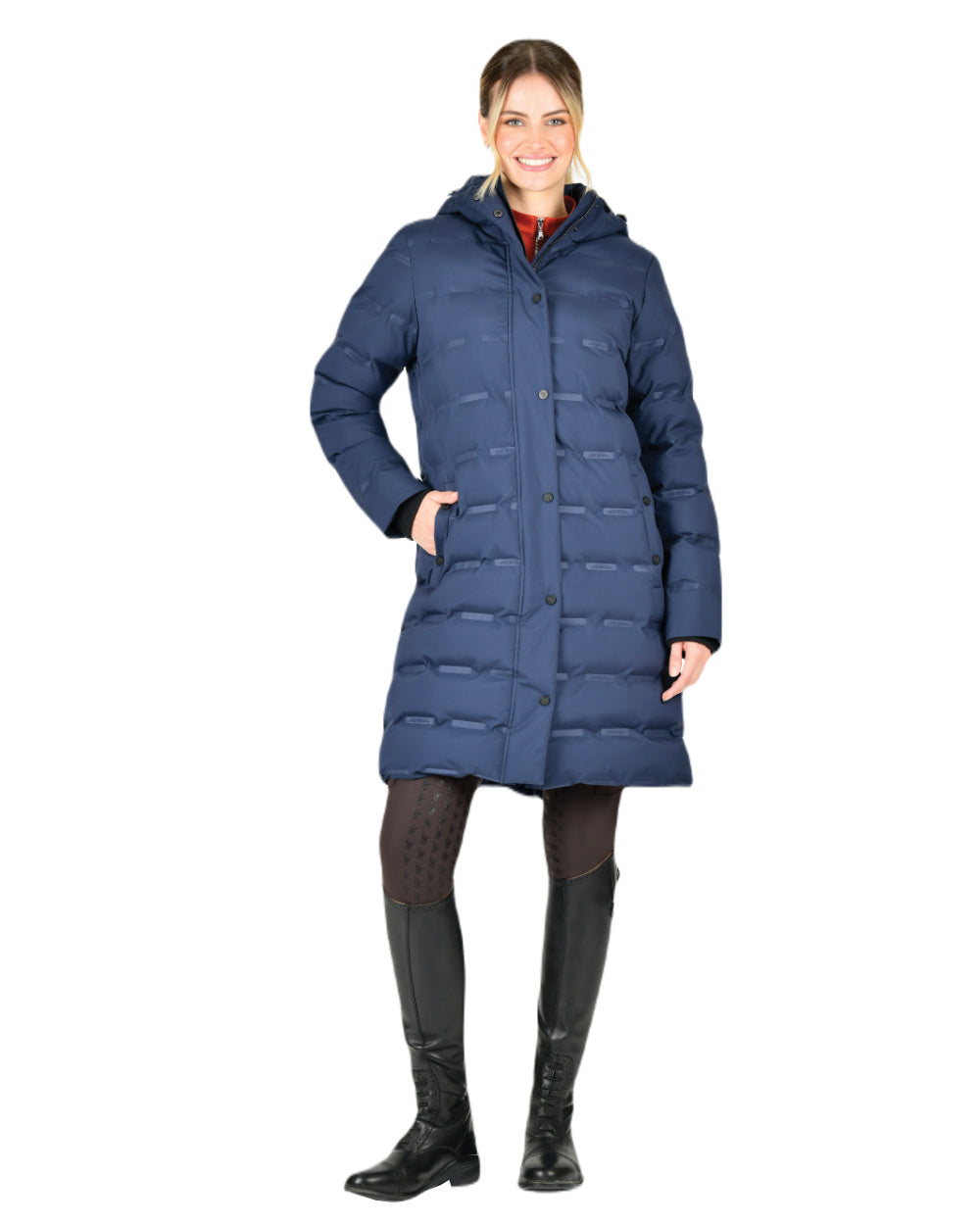 Navy Iris Coloured WeatherBeeta Helsinki Heat Seal Quilted Jacket On A White Background