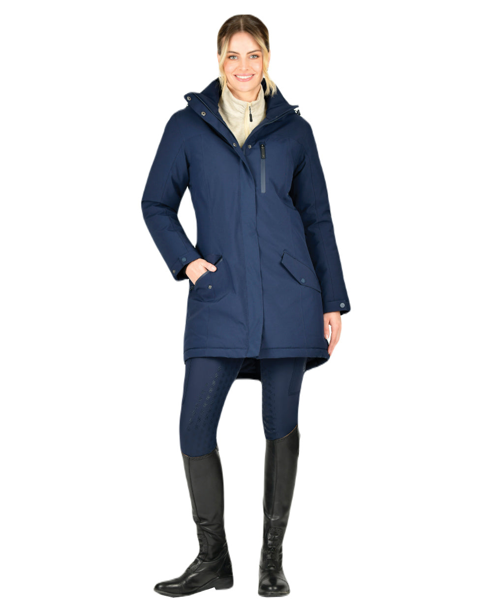 Navy Iris Coloured WeatherBeeta Kyla II Waterproof Jacket On A White Background 