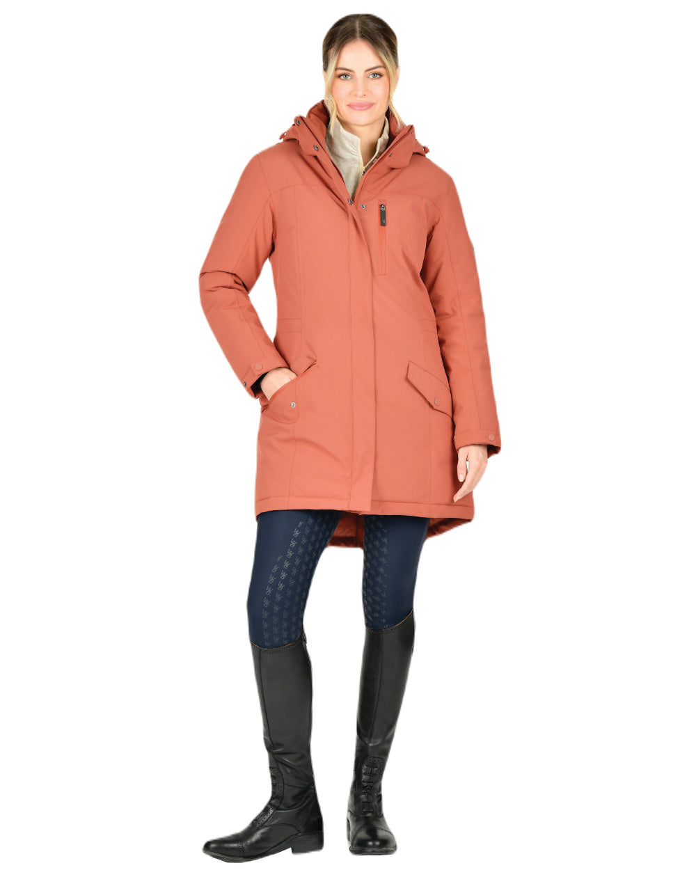 Redwood Coloured WeatherBeeta Kyla II Waterproof Jacket On A White Background 