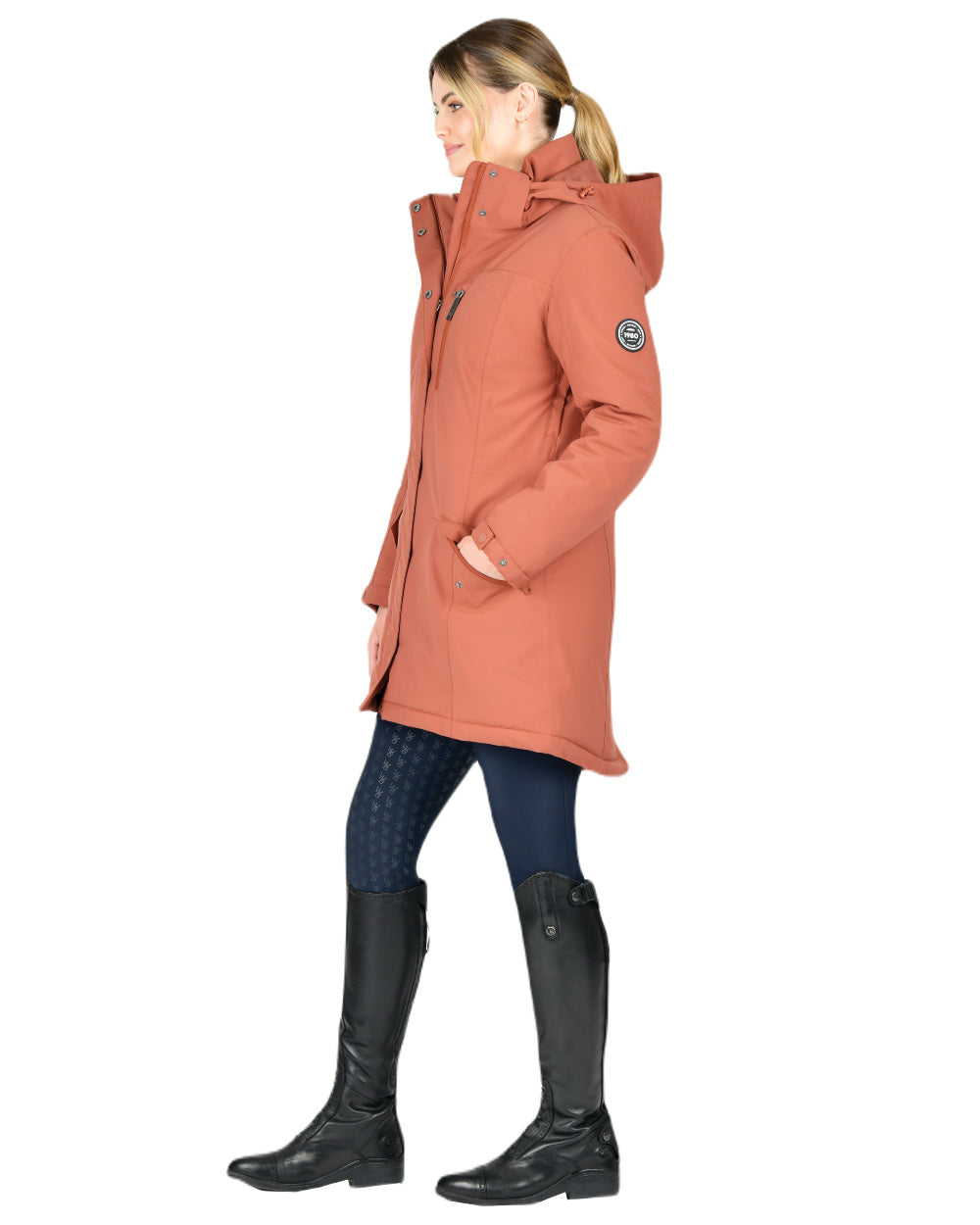 Redwood Coloured WeatherBeeta Kyla II Waterproof Jacket On A White Background 