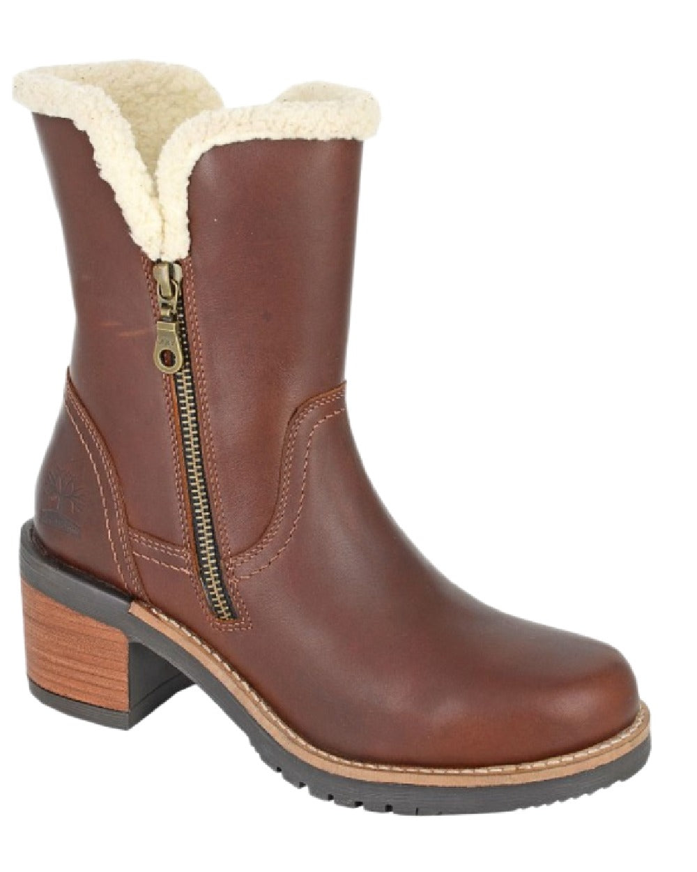 Brown Coloured Woodland Womens Twin Zip Warm Lined Ankle Boots on White Background
