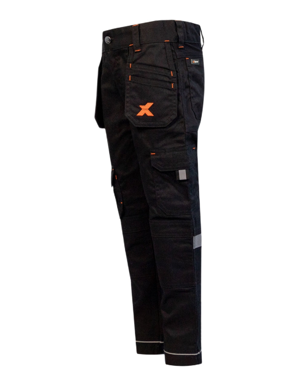 Black Coloured Xpert Children Pro Stretch Work Trousers on White Background
