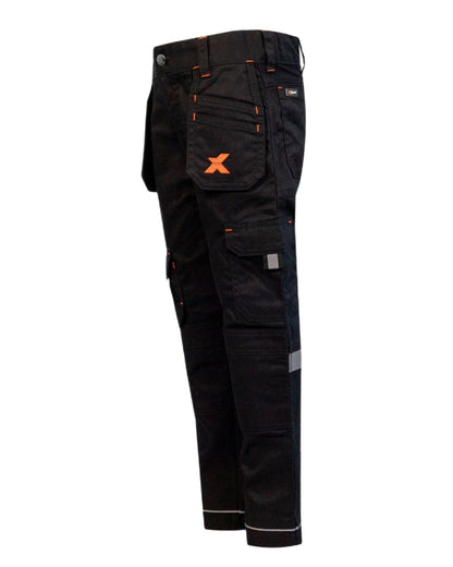 Black Coloured Xpert Children Pro Stretch Work Trousers on White Background
