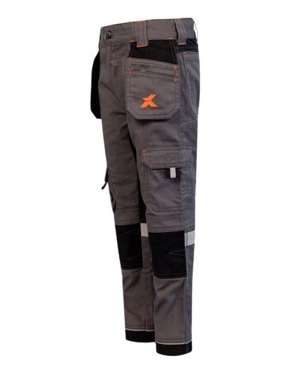 Grey Coloured Xpert Children Pro Stretch Work Trousers on White Background

