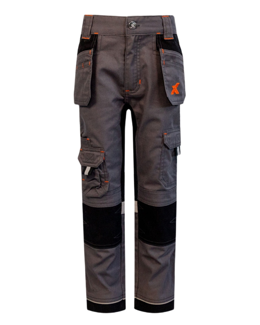 Grey Coloured Xpert Children Pro Stretch Work Trousers on White Background

