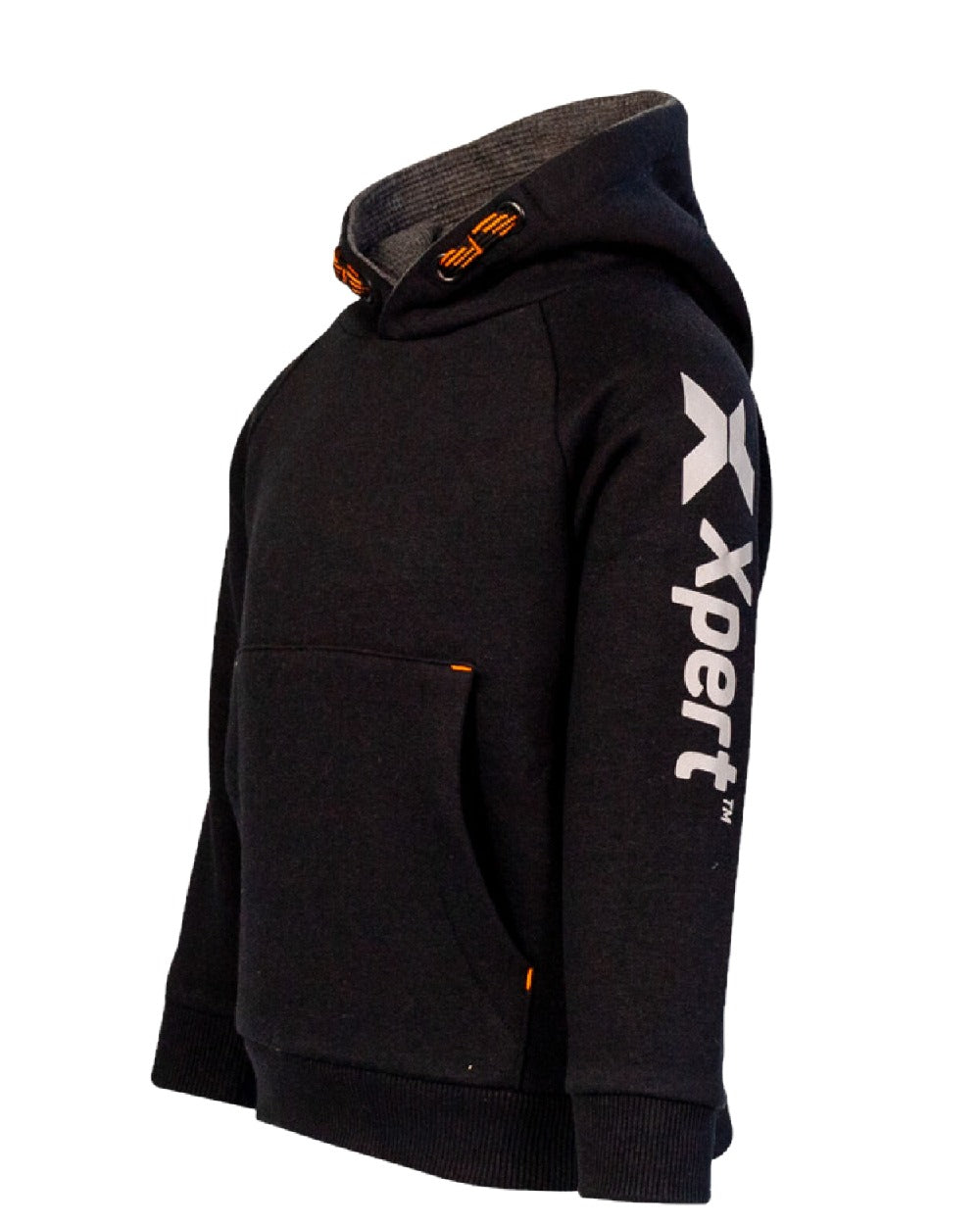 Black Coloured Xpert Childrens Pro Pullover Hoodie on White Background
