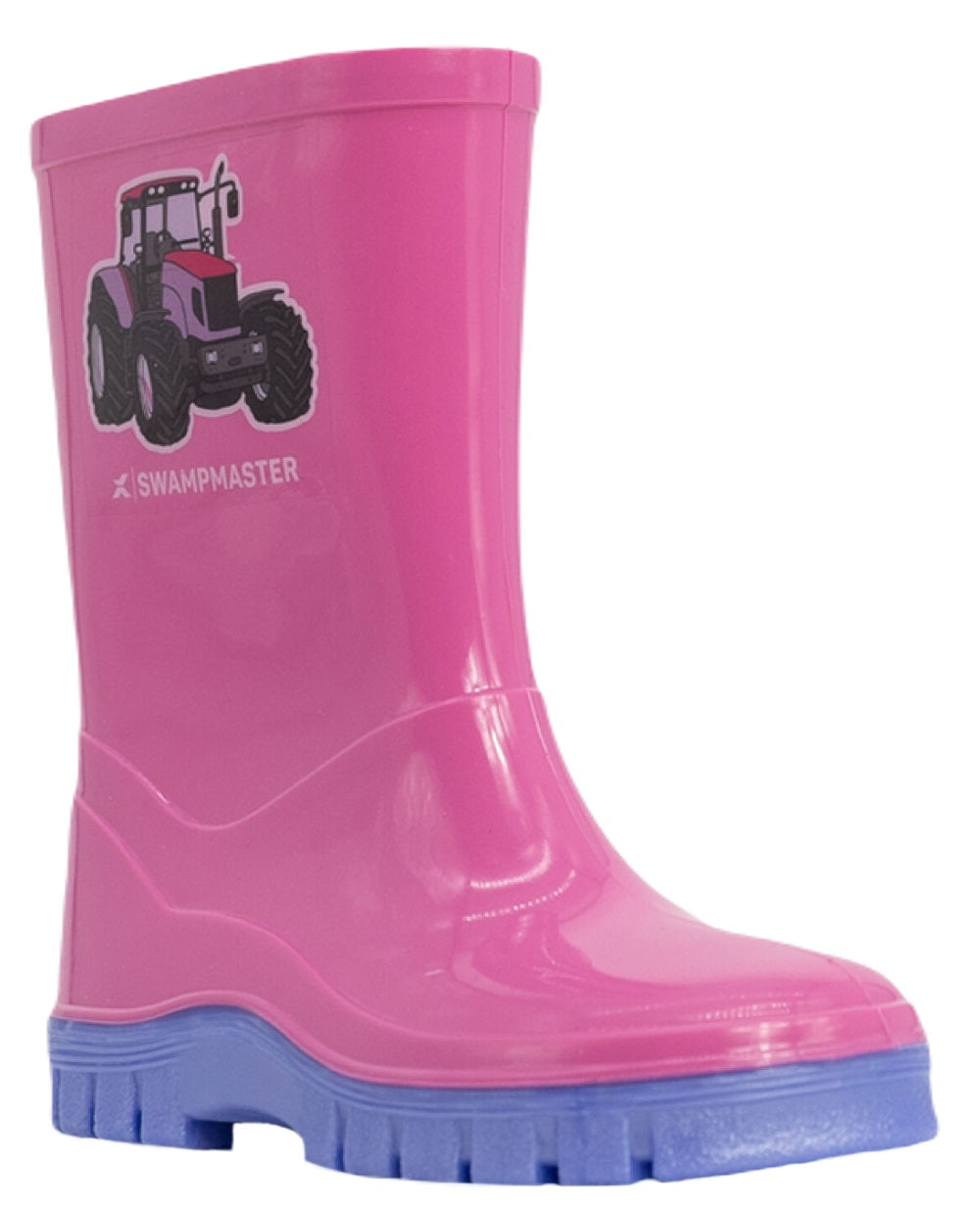 Pink Lilac Coloured Xpert Childrens Swampmaster Tractor Wellingtons on White Background
