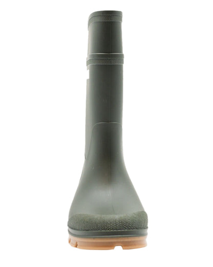 Green Coloured Xpert Kids Swampmaster Stampede Junior Wellingtons on White Background
