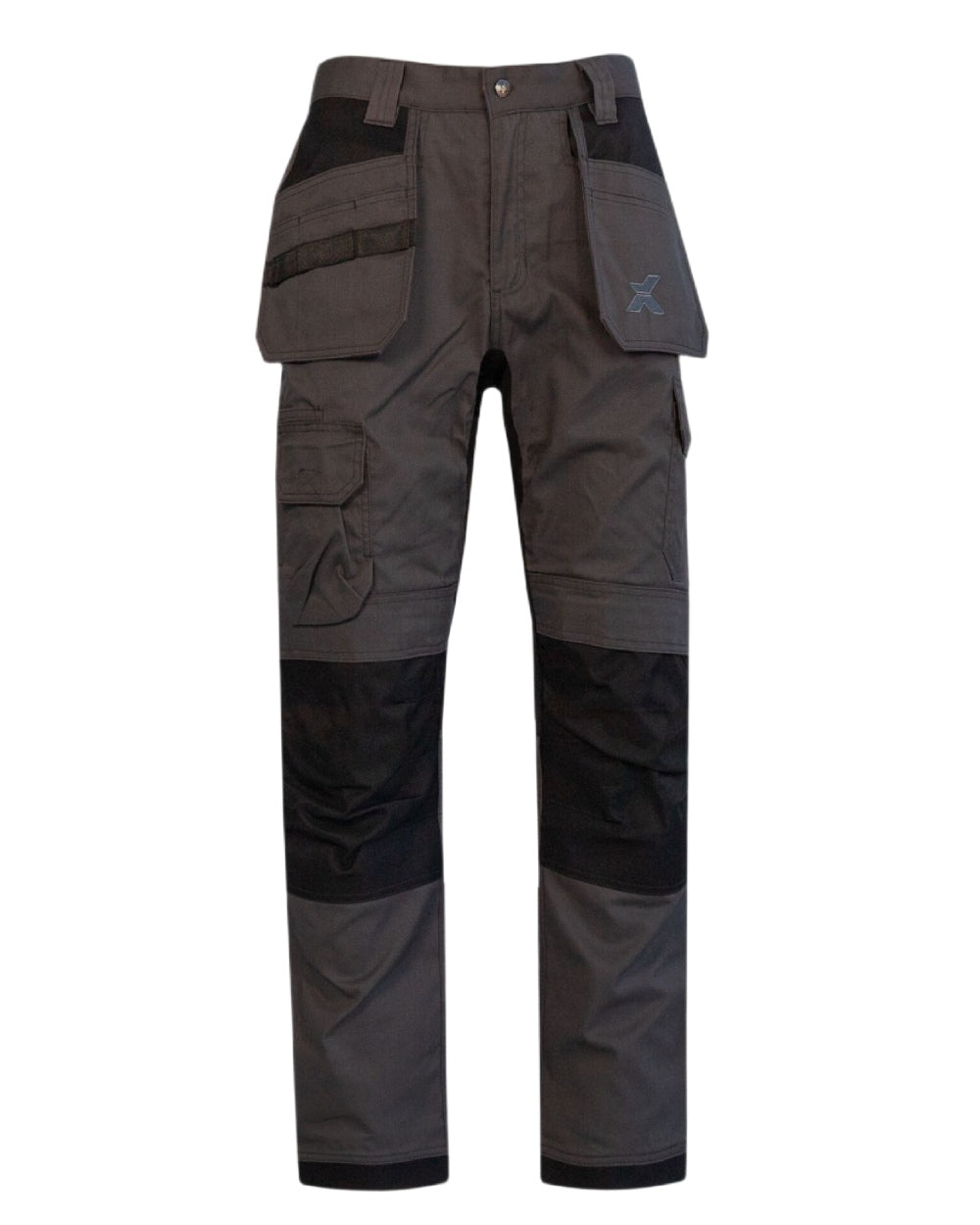 Grey Black Coloured Xpert Mens Core Stretch Work Trousers on White Background
