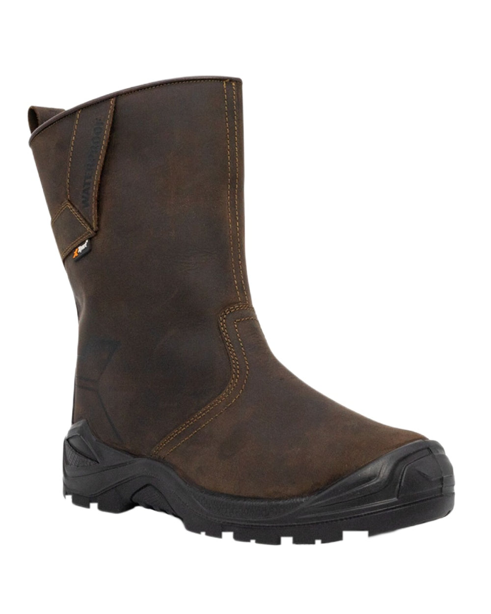 Brown Coloured Xpert Mens Invincible S3 Safety Waterproof Rigger Boots on White Background
