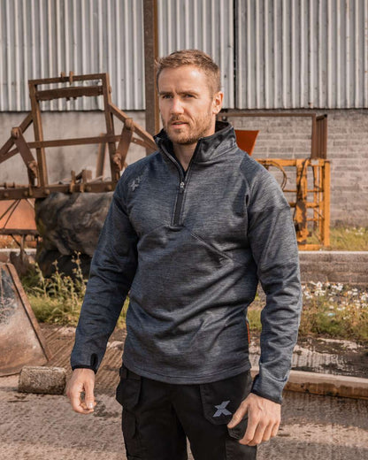 Grey Coloured Xpert Mens Pro Half Zip Tech Fleece on Outdoor Background

