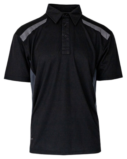 Black Grey Coloured Xpert Mens Pro Stretch Polo Shirt on White Background
