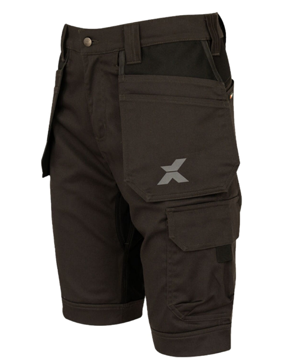 Grey Black Coloured Xpert Mens Pro Stretch Work Shorts on White Background
