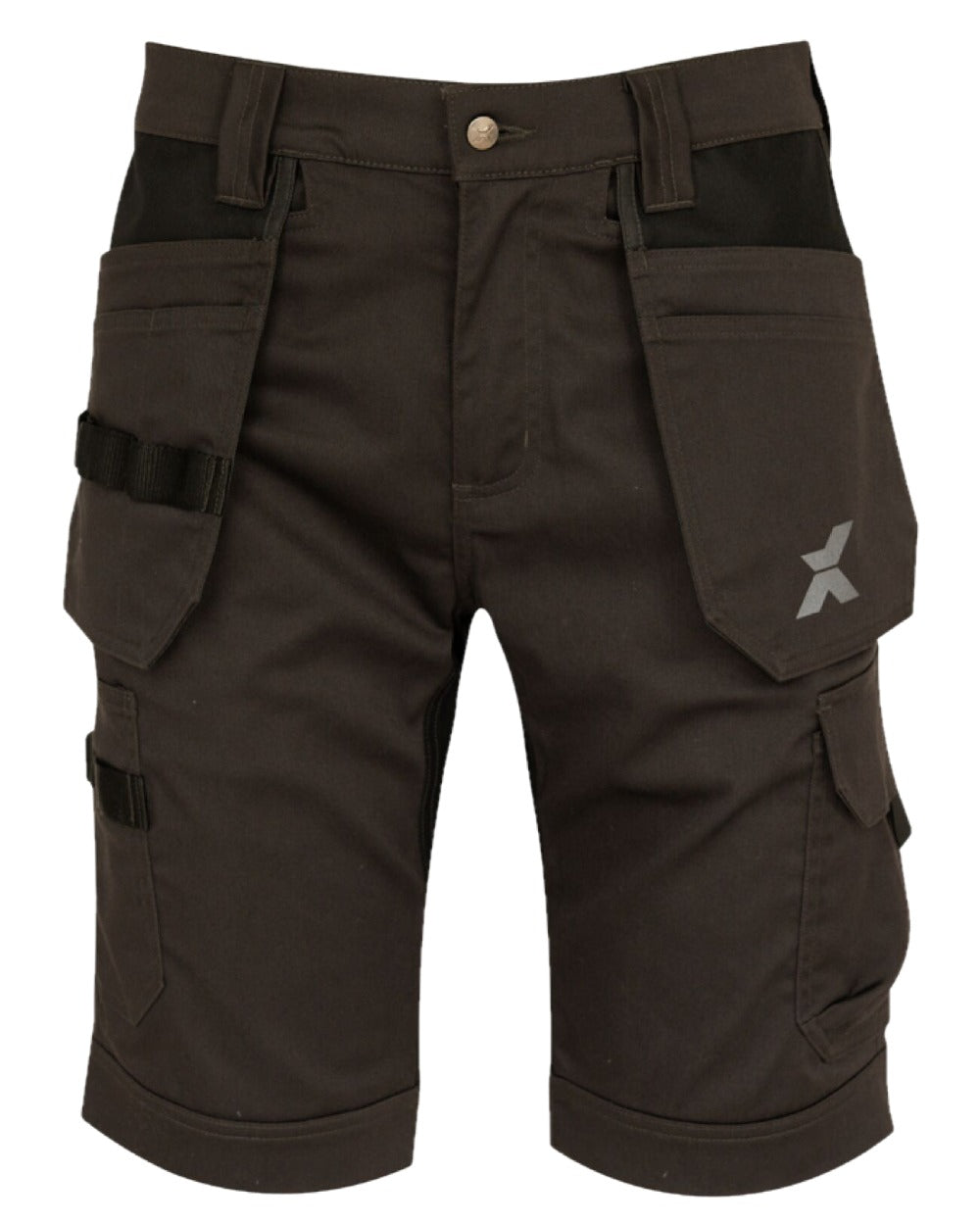 Grey Black Coloured Xpert Mens Pro Stretch Work Shorts on White Background
