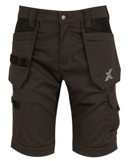 Grey Black Coloured Xpert Mens Pro Stretch Work Shorts on White Background
