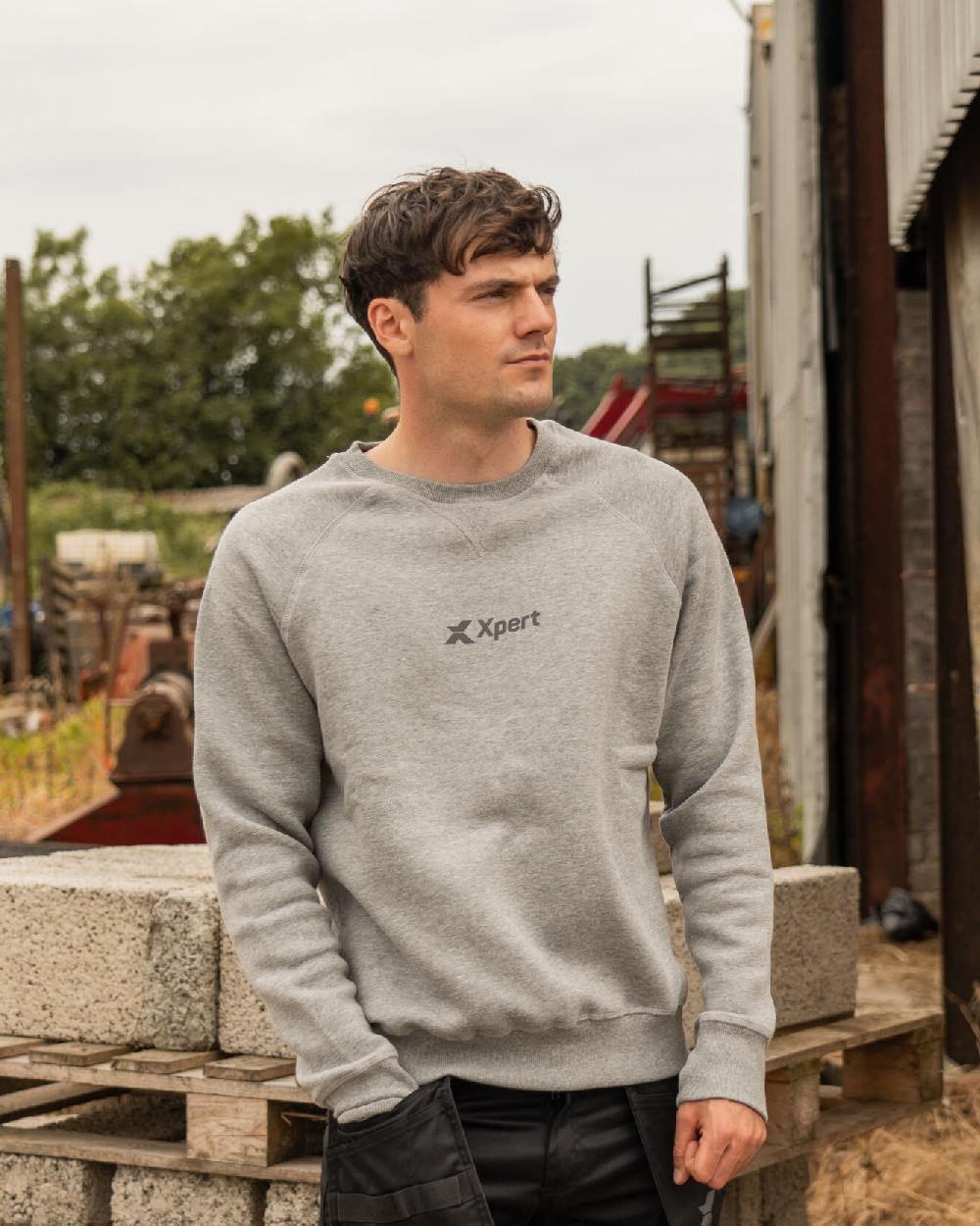 Grey Marl Coloured Xpert Mens Pro Sweatshirt on Outdoor Background
