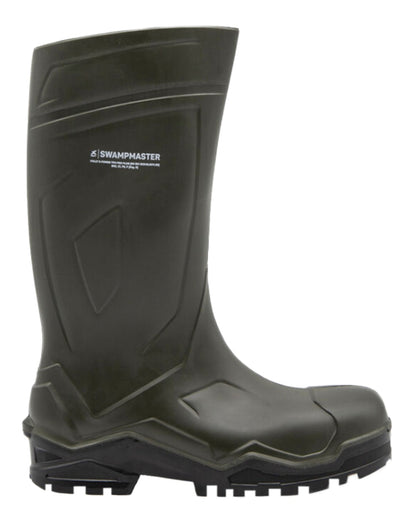 Green Coloured Xpert Mens Swampmaster Pro Defender+ S5 Safety Wellingtons on White Background
