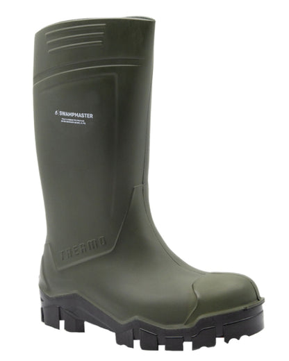 Green Coloured Xpert Mens Swampmaster Pro Thermo S5 Safety Wellingtons on White Background
