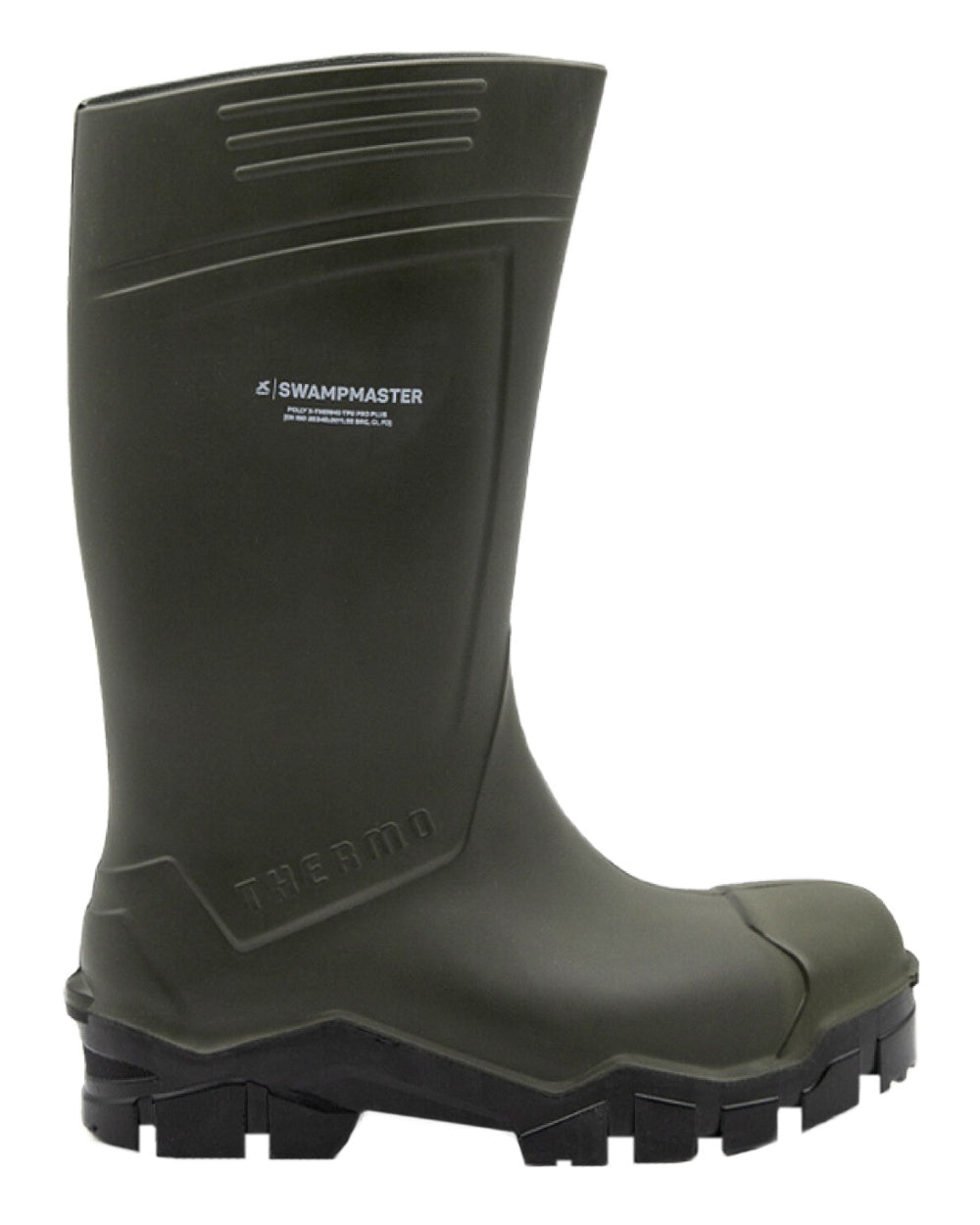 Green Coloured Xpert Mens Swampmaster Pro Thermo S5 Safety Wellingtons on White Background
