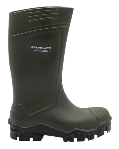 Green Coloured Xpert Mens Swampmaster Pro Thermo S5 Safety Wellingtons on White Background
