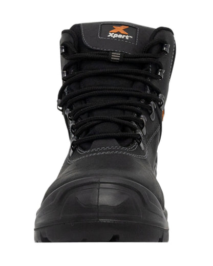 Black Coloured Xpert Mens Typhoon Waterproof Safety Boots on White Background
