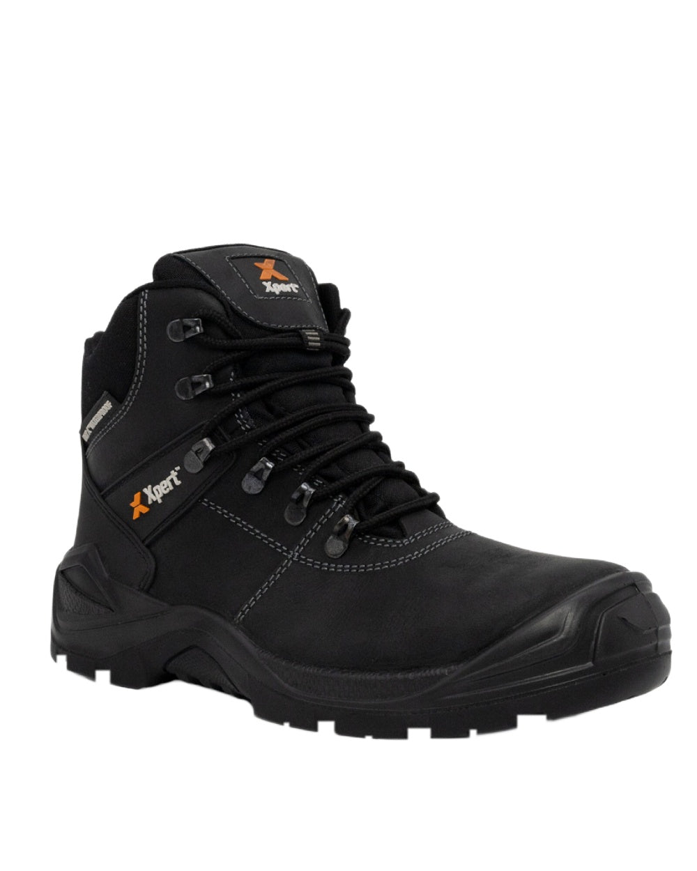 Black Coloured Xpert Mens Typhoon Waterproof Safety Boots on White Background
