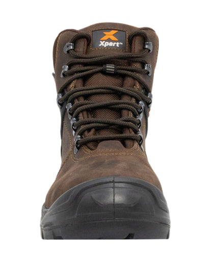 Brown Coloured Xpert Mens Typhoon Waterproof Safety Boots on White Background
