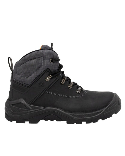 Black Coloured Xpert Mens Warrior Safety Laced Boots on White Background
