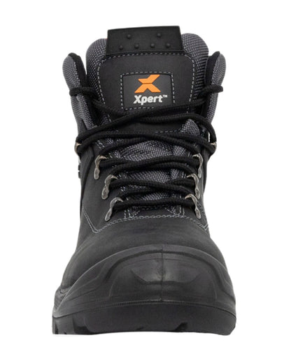 Black Coloured Xpert Mens Warrior Safety Laced Boots on White Background
