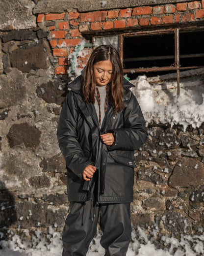 Navy Coloured Xpert Womens Swampmaster No-Sweat Thermgear Waterproof Lined Jacket on Outdoor Background
