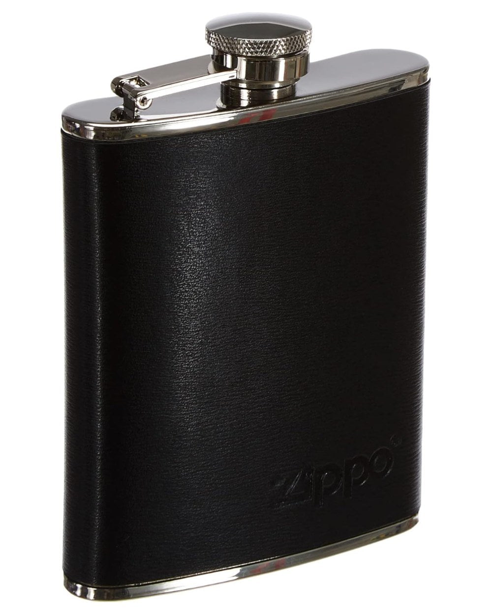 Zippo Leather Wrapped Hip Flask On A White Background