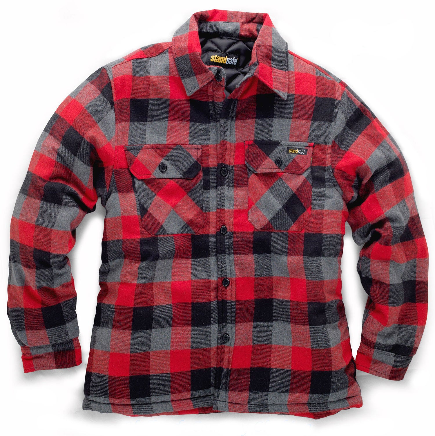 Red and black lumberjack check padded winter shirt