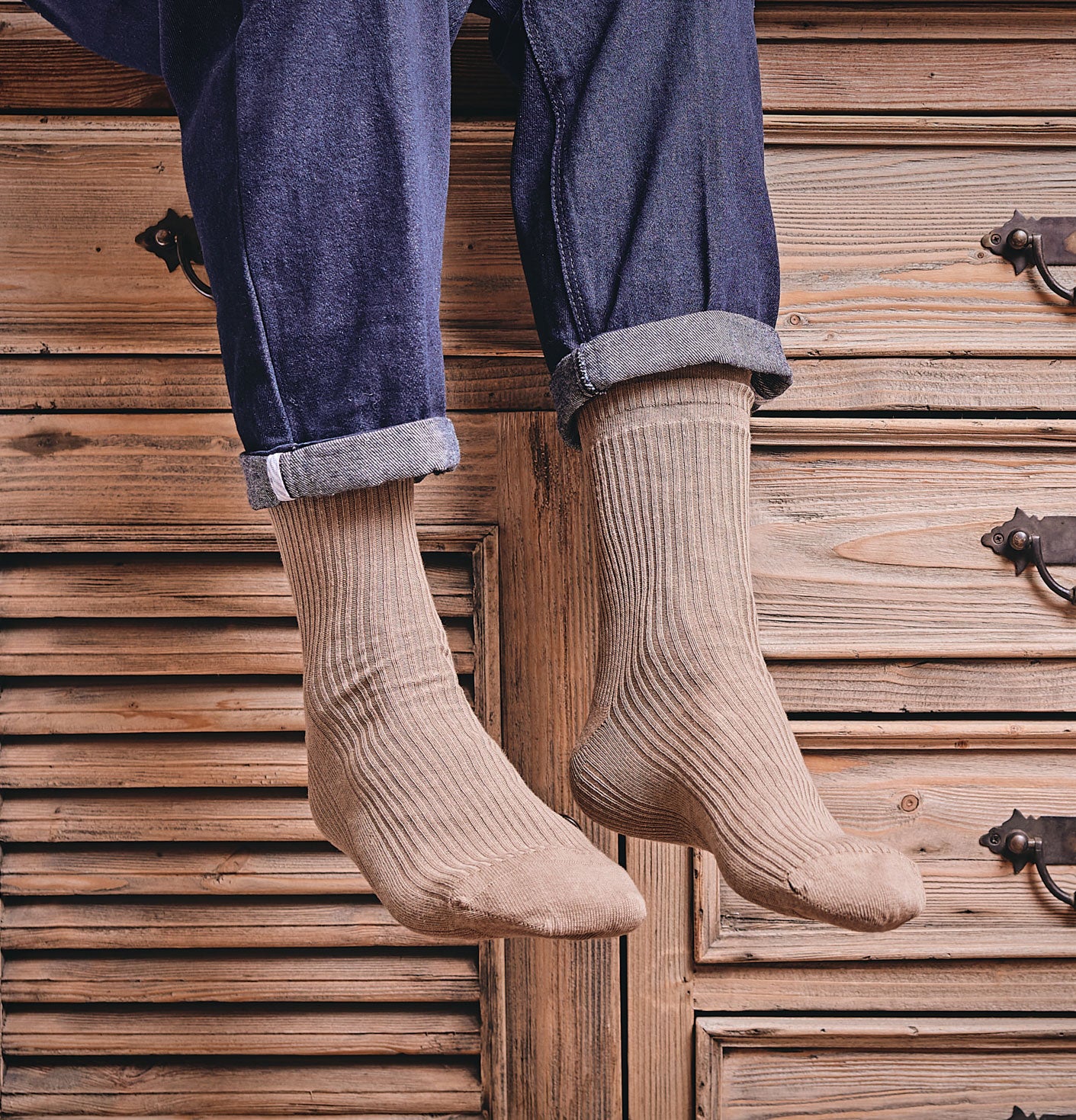 Oatmeal beige EXTRA WIDE - Softop® Socks Wool Rich  