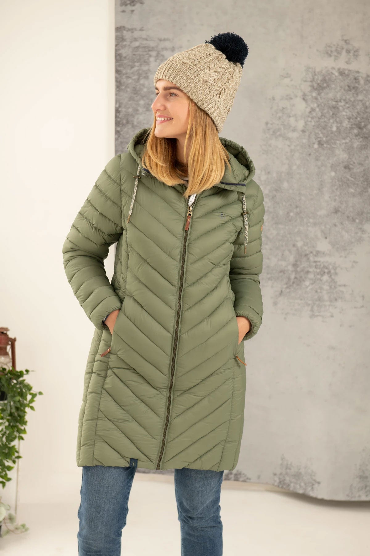 Khaki Laurel Ladies Quilted Synthetic Down Duvet Coat by Lighthouse