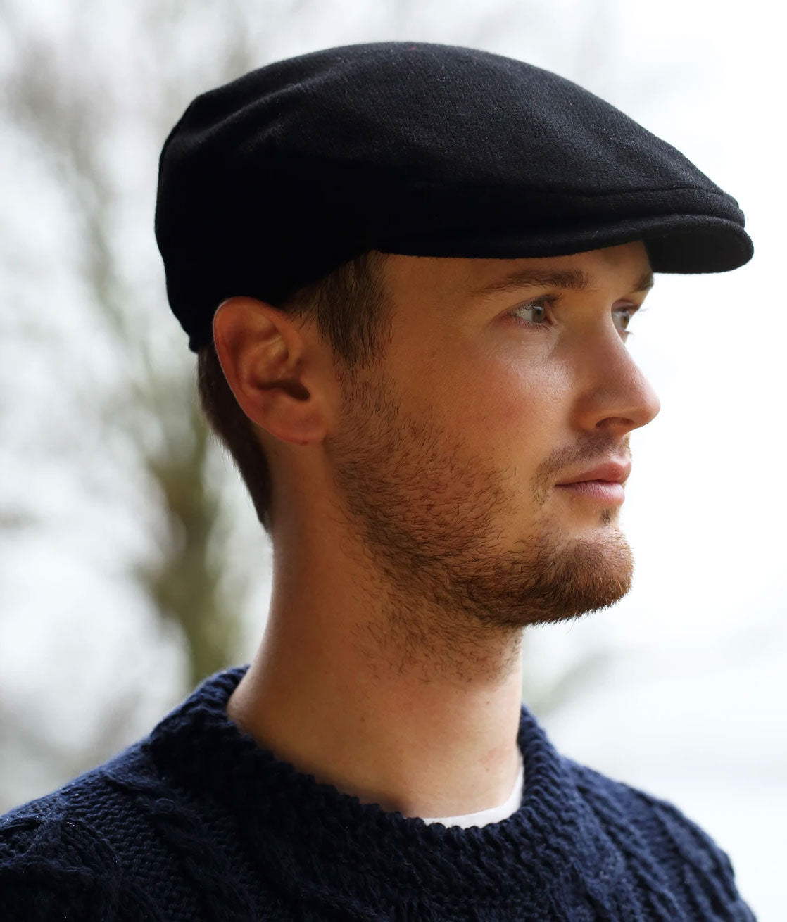 Black Donegal Tweed Flat Cap by Hanna Hats of Donegal