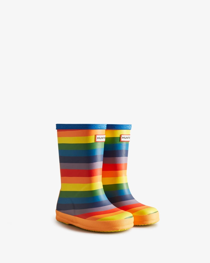 Hunter Kids First Classic Rainbow Print Wellington Boots both front