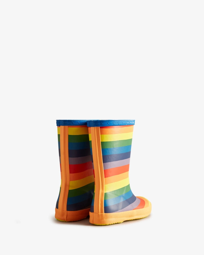 Hunter Kids First Classic Rainbow Print Wellington Boots both back